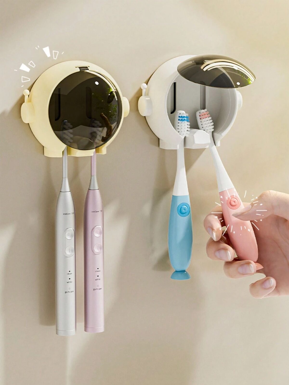1pc Cute Astronaut Toothbrush Holder Astronaut Shaped Drill Free Bathroom Wall Mounted Toothbrush Organizer Holder For Home - Image 1