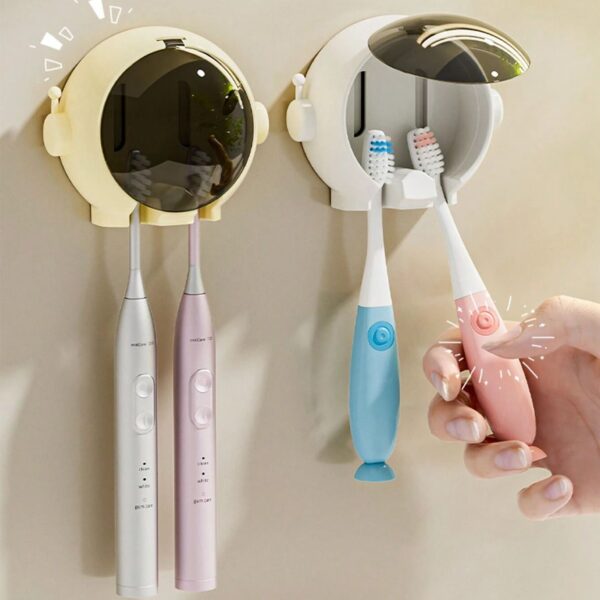 1pc Cute Astronaut Toothbrush Holder Astronaut Shaped Drill Free Bathroom Wall Mounted Toothbrush Organizer Holder For Home