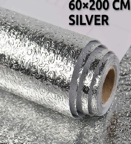 60 x 200 CM Foil Sheet Silver Aluminium Foil Sheet Kitchen Waterproof Self-Adhesive (Silver)