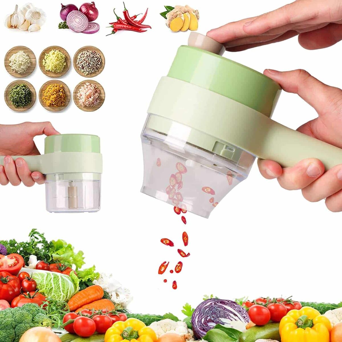 4 in 1 Electric Handheld Cooking Hammer Vegetable Cutter Set Electric Food Chopper Multifunction Vegetable Fruit Slicer - Image 1