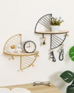 Modern simple and creative half circle rectangular wall shelf multi-function hook home bedroom wall decoration storage rack - Image 3