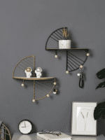 Modern simple and creative half circle rectangular wall shelf multi-function hook home bedroom wall decoration storage rack - Image 2