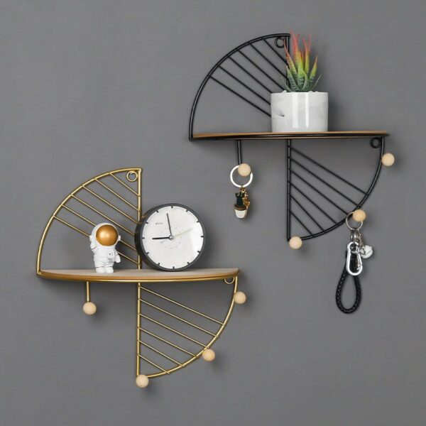 Modern simple and creative half circle rectangular wall shelf multi-function hook home bedroom wall decoration storage rack