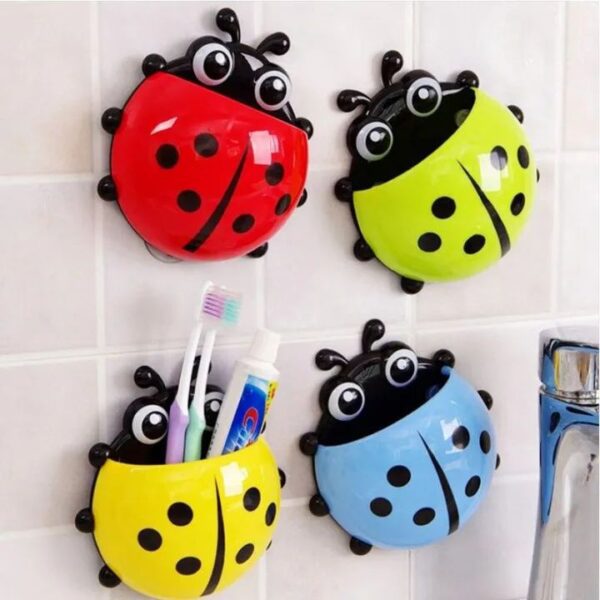 Creative Cute Cartoon Ladybug Kids Wall Suction Cup Mount Toothbrush Toothpaste Holder Pencil Pen Travel Storage Organizer