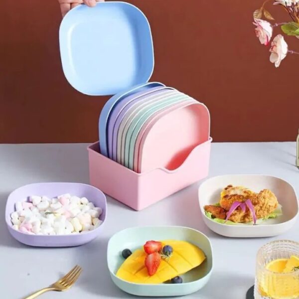 Kitchen Accessories Square Plastic Dinner Plate Set  Set of 10 Pcs Colorful Snacks Breakfast Plate with Stand Kitchen Tools  10Pcs  MultiColor