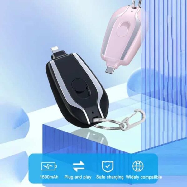 Portable Keychain Charger 1500mAh  Ultra-Compact Mini Battery Pack Fast Charging Backup Power Bank