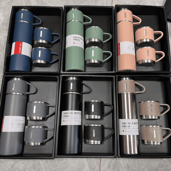 Stainless Steel Vacuum Flask Set 500ml Double Wall Thermos Set Vacuum Flask Gift Set With Double Lids