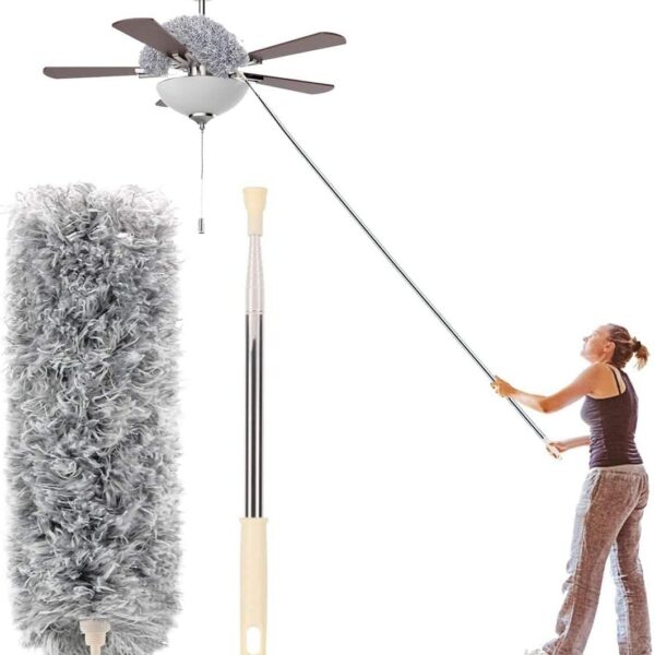 Microfiber Duster with Extension Pole Stainless Steel 30 to 100 with Bendable Head Extendable Long Fan Duster for Cleaning Ceiling Fan High Ceiling Keyboard Furniture Cars Gray