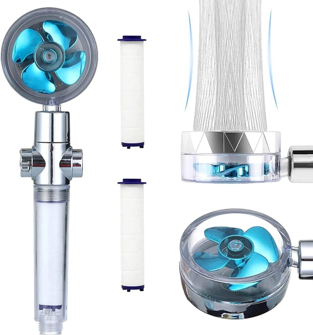 Shower Head 360 Degree Rotation Water Saving Flow Turbofan Hydraulic Injection High Pressure Sprayer Bathroom Accessories - Image 1