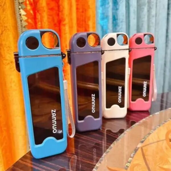 Square Shaped Double Layer Plastic Straw Water Bottle With Scale Markings Random Colours