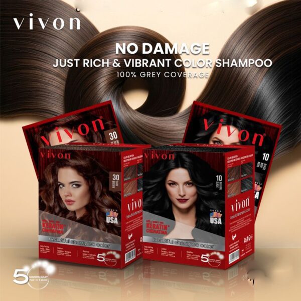 30 Dark Brown  12 pc Vivon  Color Shampoo Keratin Rich and Vibrant  No Damage 30 Ml